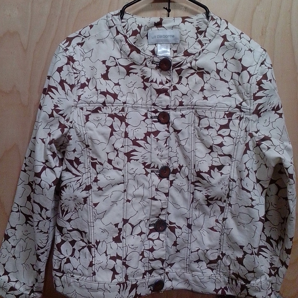 Liz Claiborne  brown and tan floral demon jacket